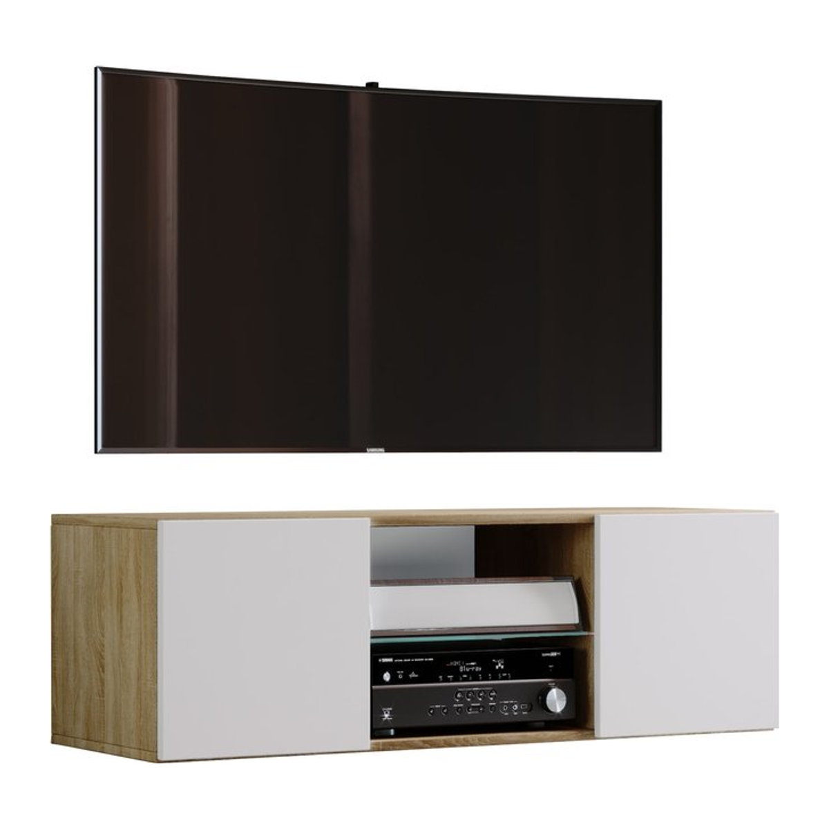 VCM Jusa Lowboard hängend modern in Schwarz/Weiß mit Drehtüren aus Holzwerkstoff und Glas, H x B x T: 40 x 95 x 36 cm - Bild 1