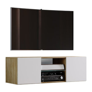 VCM Jusa Lowboard hängend modern in Schwarz/Weiß mit Drehtüren aus Holzwerkstoff und Glas, H x B x T: 40 x 95 x 36 cm