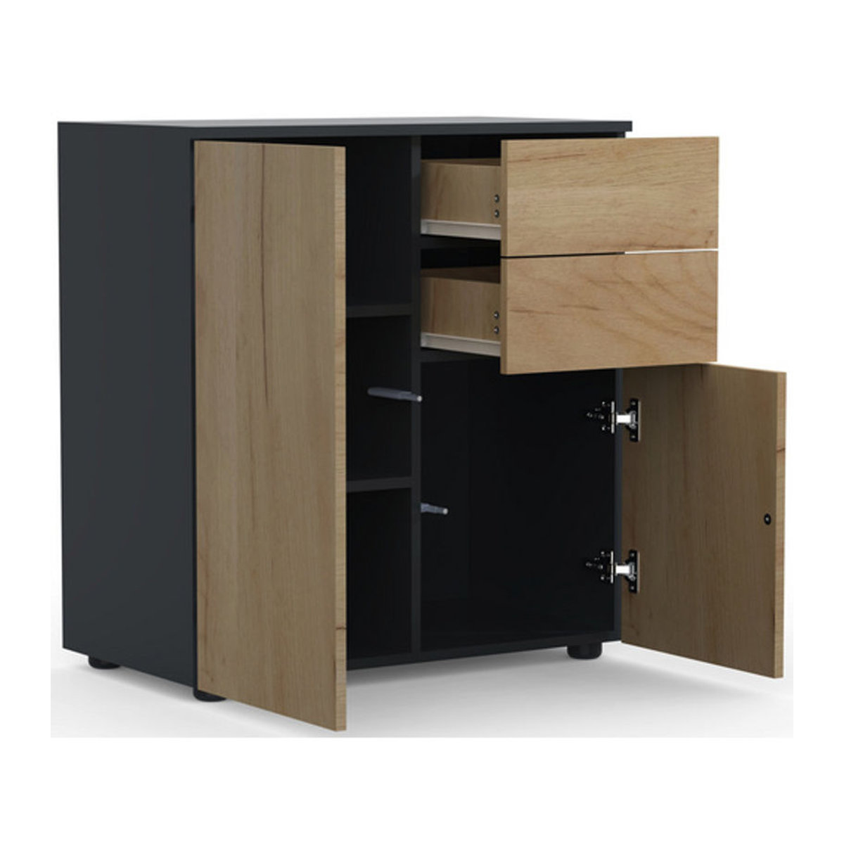 VCM Kommode Dalosa Modern mit 4 Fächern und 2 Schubladen, Holz, Anthrazit/Honig-Eiche, B/T/H: 70 x 39 x 77 cm - Bild 3