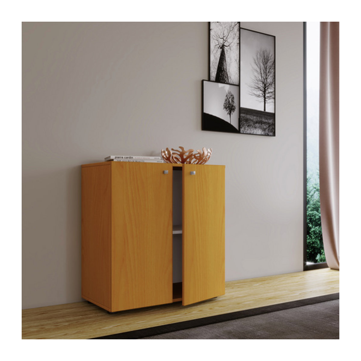 VCM Kommode Vandol 1 in Buche Natur mit 2 Drehtüren und Fachbodeneinteilung, B: 70 cm, H: 75 cm, T: 36 cm - Bild 2