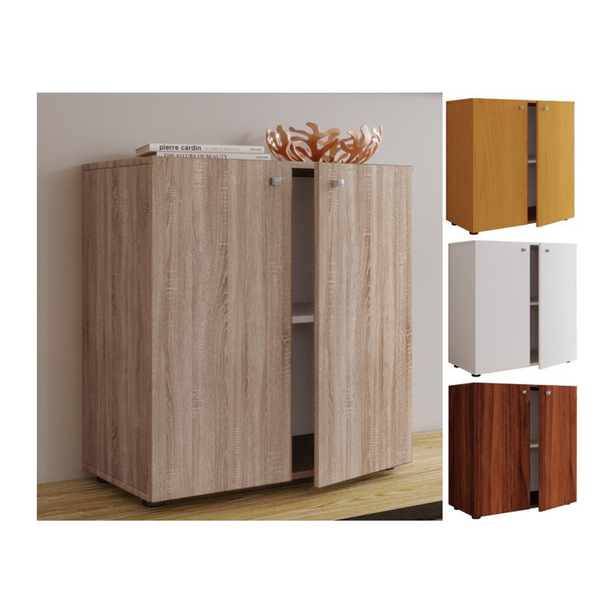 VCM Kommode Vandol 1 in Buche Natur mit 2 Drehtüren und Fachbodeneinteilung, B: 70 cm, H: 75 cm, T: 36 cm - Bild 3