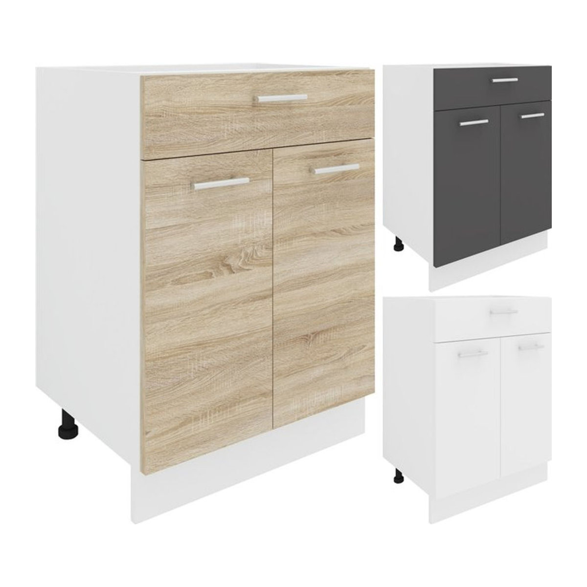 VCM Küchenunterschrank aus Metall mit Drehtüren im modernen Design, H x B x T: 82 x 60 x 46 cm - Bild 1