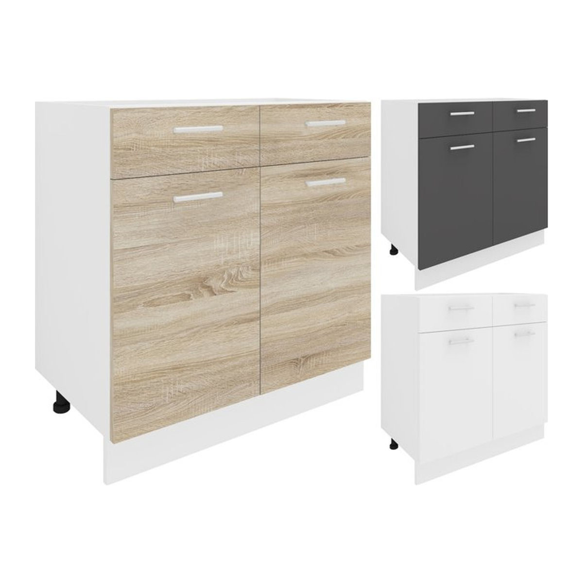 VCM Küchenunterschrank Esilo in Beige mit Schublade und Drehtüren, B/T/H: 80 x 46 x 82 cm - Bild 4