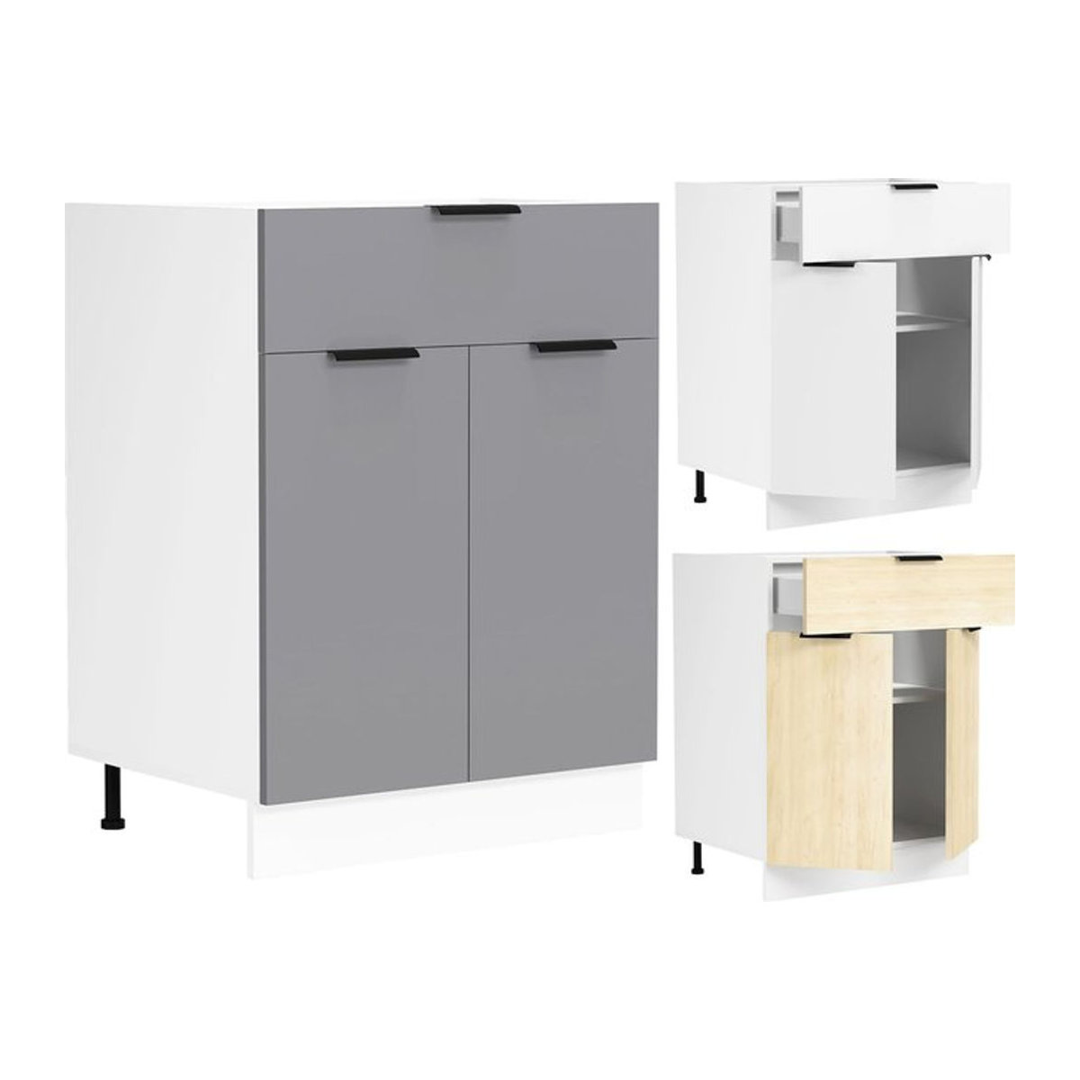 VCM Küchenunterschrank Fasola in Grau aus Metall mit zwei Drehtüren und einer Schublade, H x B x T: 82 x 60 x 46 cm - Bild 1