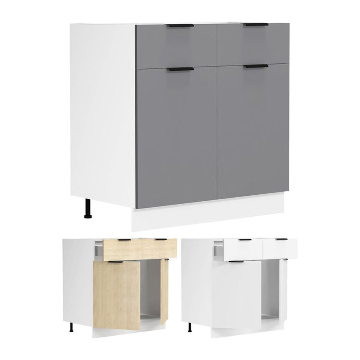 VCM Küchenunterschrank Fasola mit zwei Drehtüren und zwei Schubladen H x B x T: 82 x 80 x 46 cm - Bild 1