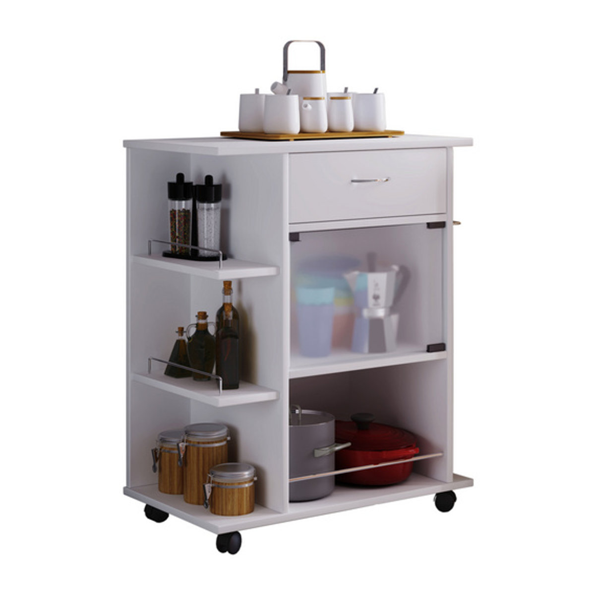 VCM Küchenwagen Pocis in Weiss aus Holzwerkstoff und Glas, B/H: 65 x 80 cm - Bild 2