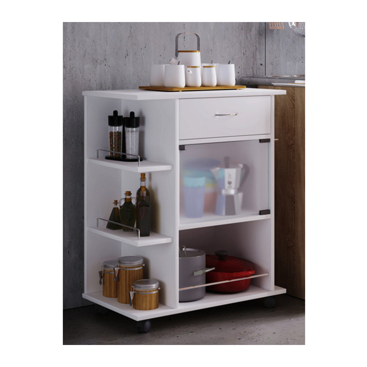 VCM Küchenwagen Pocis in Weiss aus Holzwerkstoff und Glas, B/H: 65 x 80 cm - Bild 3