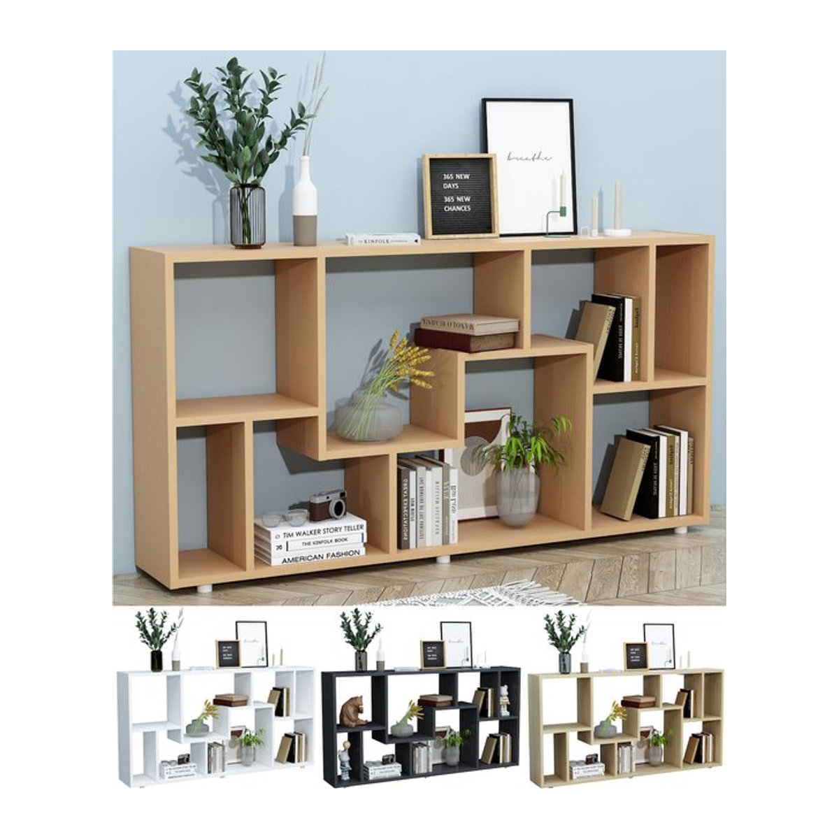 VCM Lanisa L Holz Standregal in Natur als Bücherregal und Raumteiler - Bild 1