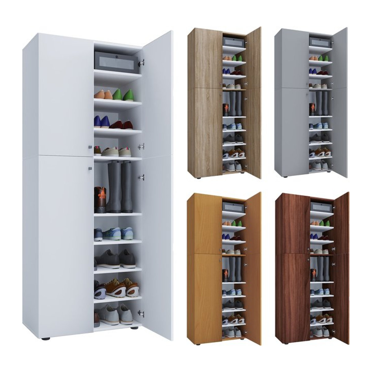 VCM Lona Schuhschrank aus Holz in Weiß mit 4 Drehtüren, B/H/T: 70 x 184 x 40 cm - Bild 1