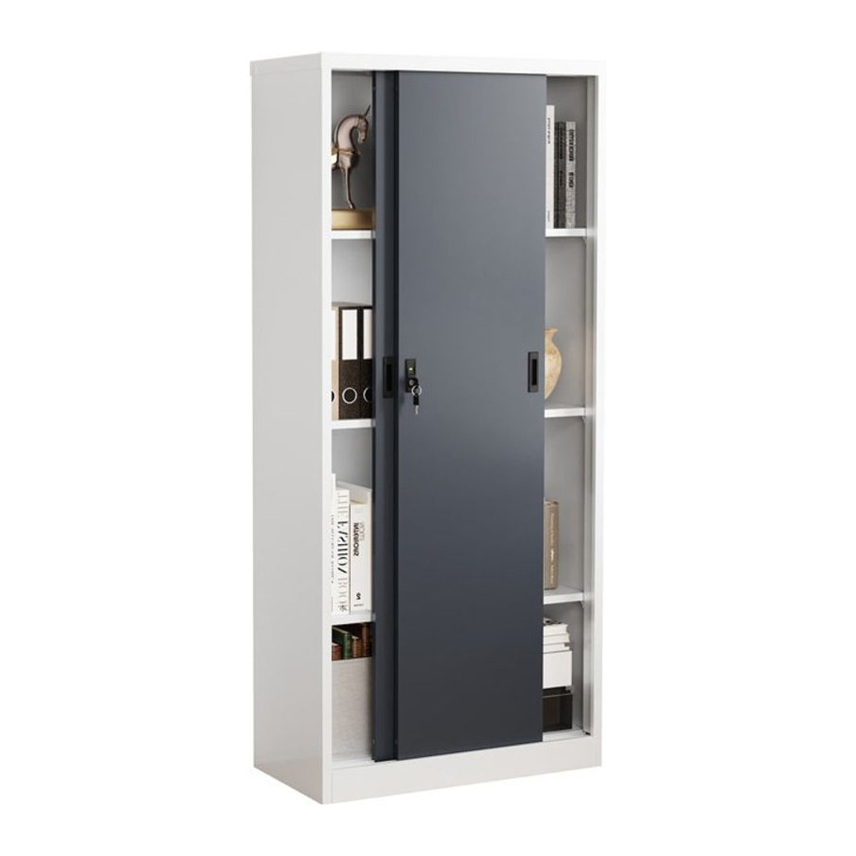 VCM Malivo Aktenschrank aus Metall in Grau mit Schwebetüren, abschließbarer Stahlschrank für Ordner, H x B x T: 180 x 80 x 40 cm - Bild 1