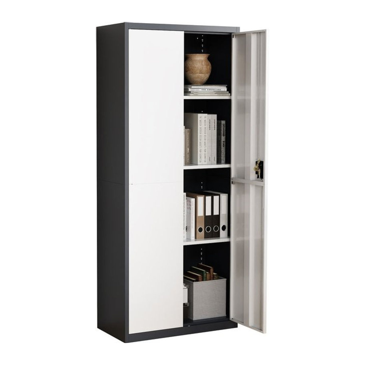 VCM Malivo Aktenschrank aus Metall in Weiß mit 4 Fächern und abschließbaren Drehtüren, H x B x T: 180 x 80 x 40 cm - Bild 1