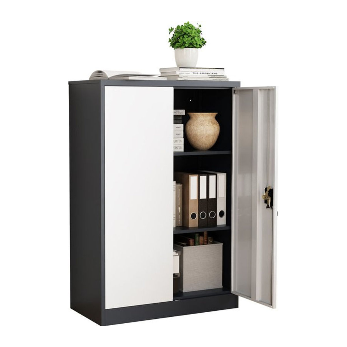 VCM Malivo Aktenschrank aus Metall mit Drehtüren, abschließbarer Stahlschrank in Schwarz/Weiß, H x B x T: 120 x 80 x 40 cm - Bild 1