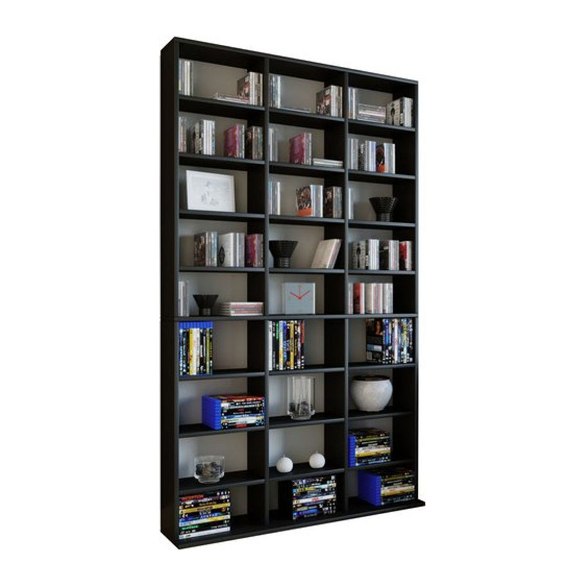 VCM Megosa Maxi Holzregal als CD- und DVD-Schrank, Schwarz, B: 102 cm, H: 181 cm, T: 23 cm - Bild 2