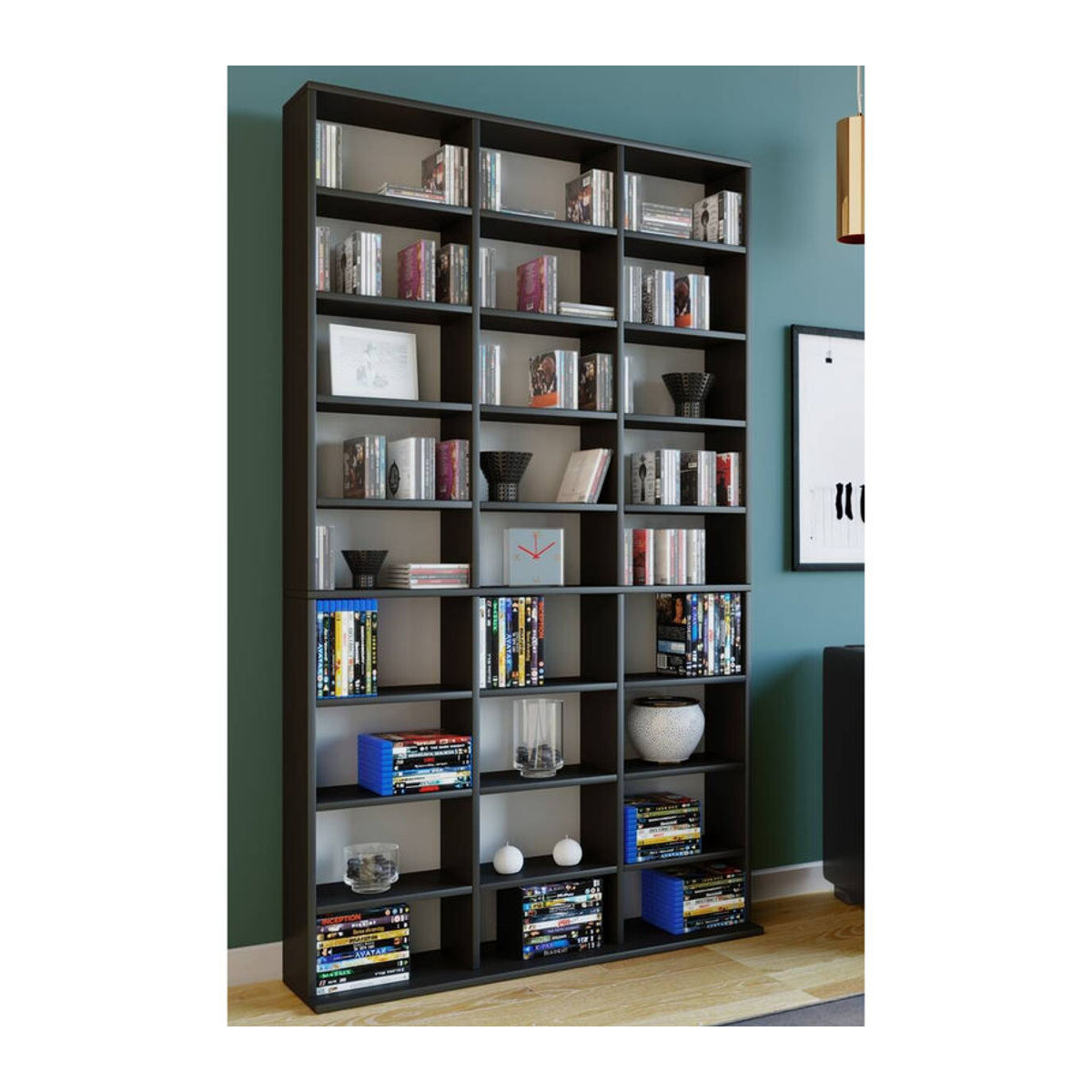 VCM Megosa Maxi Holzregal als CD- und DVD-Schrank, Schwarz, B: 102 cm, H: 181 cm, T: 23 cm - Bild 4