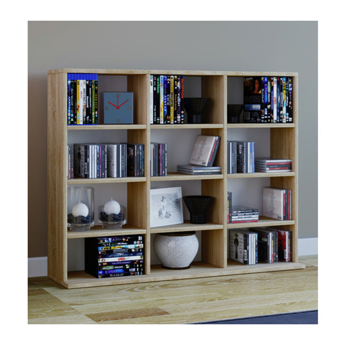 VCM Megosa Mini Holzregal in Eiche Natur Braun, freistehendes Bücherregal für CDs und DVDs, H x B x T: 82 x 102 x 23 cm - Bild 3