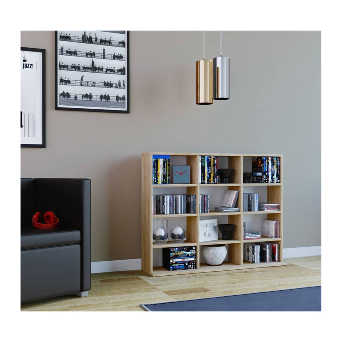 VCM Megosa Mini Holzregal in Eiche Natur Braun, freistehendes Bücherregal für CDs und DVDs, H x B x T: 82 x 102 x 23 cm - Bild 4