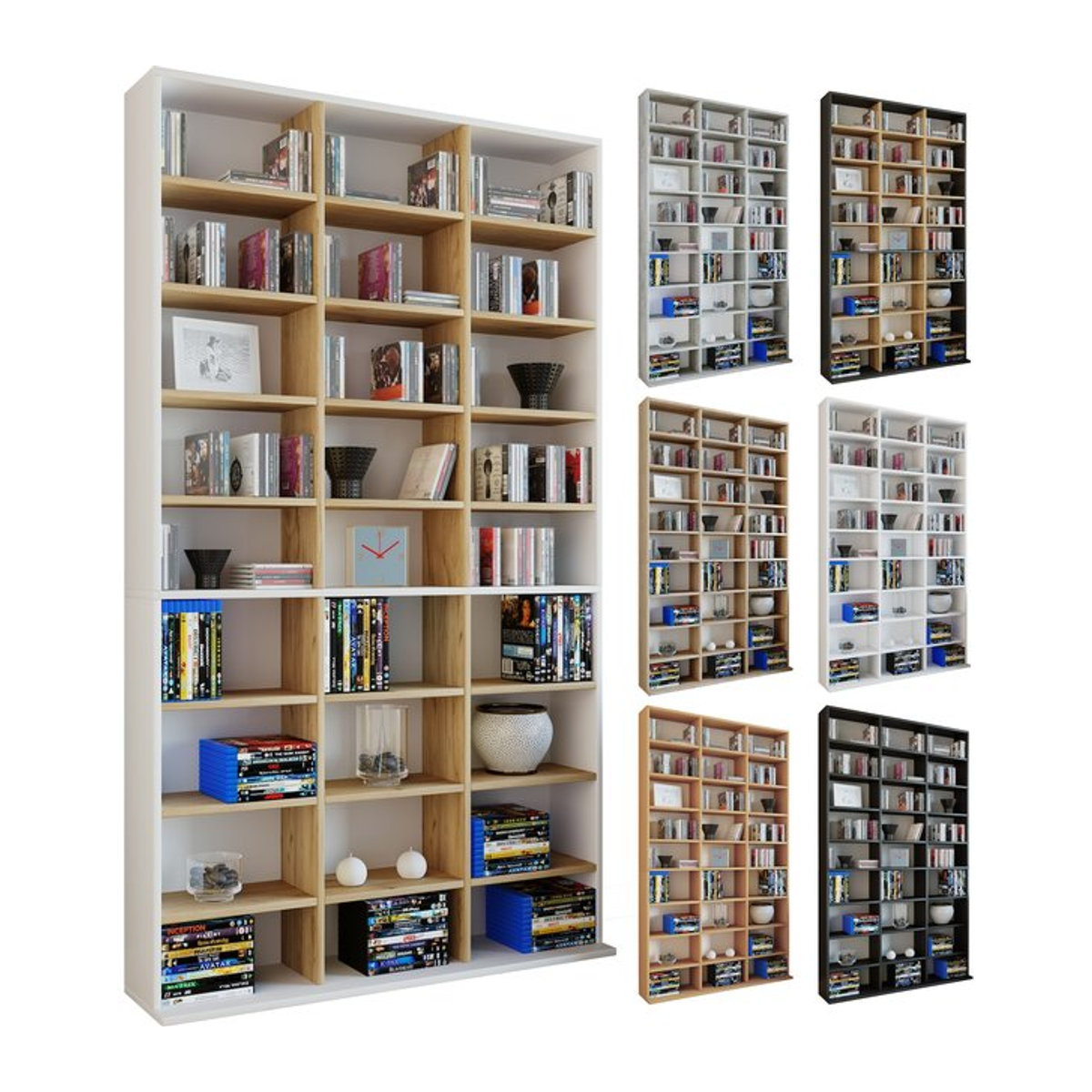 VCM Megosa XL Holzregal weiß, freistehendes Bücherregal für CDs und DVDs, B/T/H: 102 x 23 x 181 cm - Bild 1