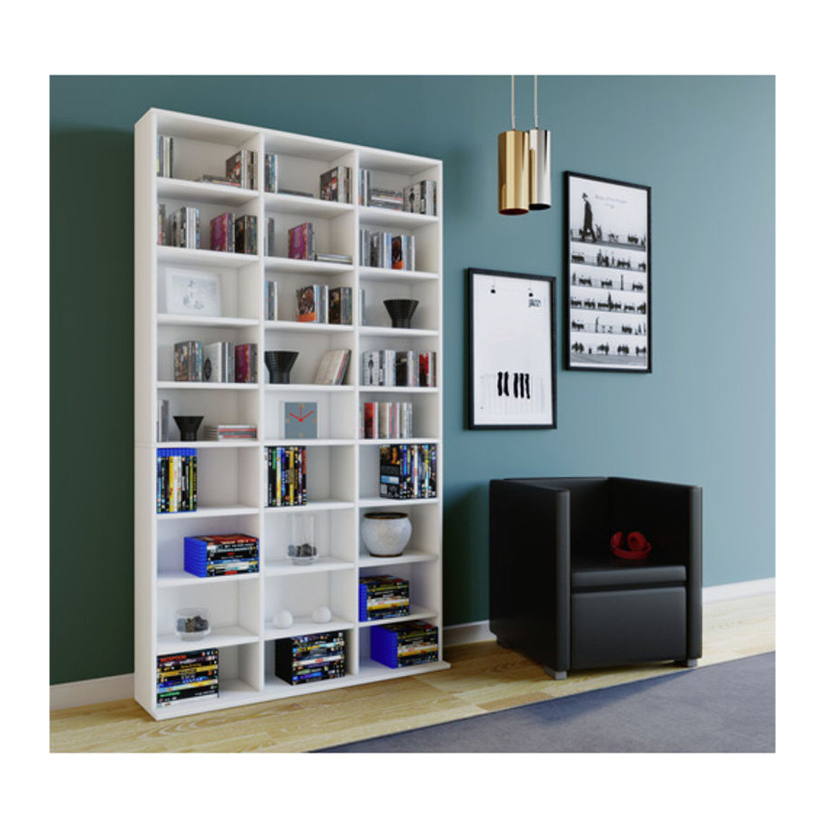 VCM Megosa XL Holzregal weiß, freistehendes Bücherregal für CDs und DVDs, B/T/H: 102 x 23 x 181 cm - Bild 2