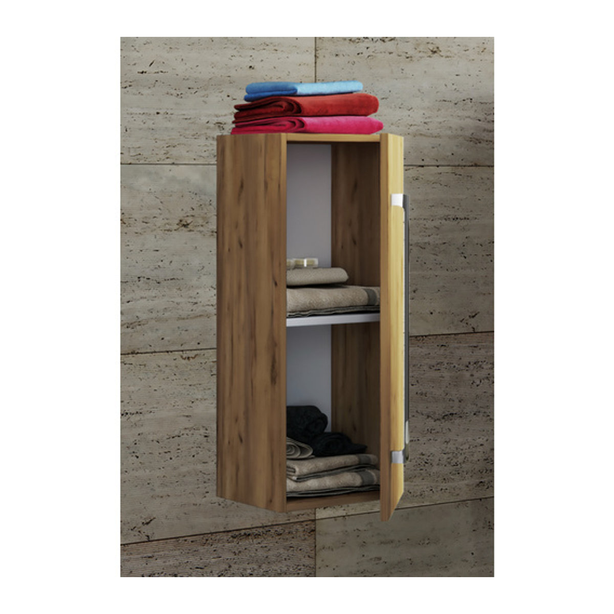VCM Midischrank Badinos Badezimmerschrank Eiche Honig mit Alu Optik B/H/T: 33 x 75 x 22 cm - Bild 1