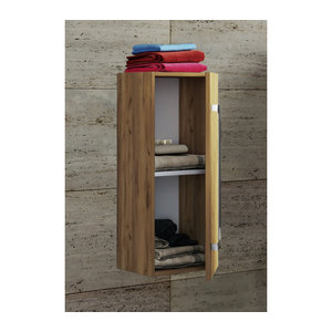 VCM Midischrank Badinos Badezimmerschrank Eiche Honig mit Alu Optik B/H/T: 33 x 75 x 22 cm