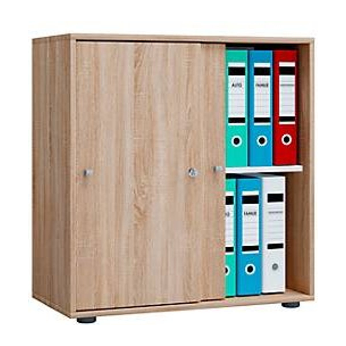 VCM Möbel Büroschrank Lona L mit Schiebetüren in Eiche Sonoma und Weiß, abschließbar, B/H/T: 70 x 74 x 40 cm - Bild 2
