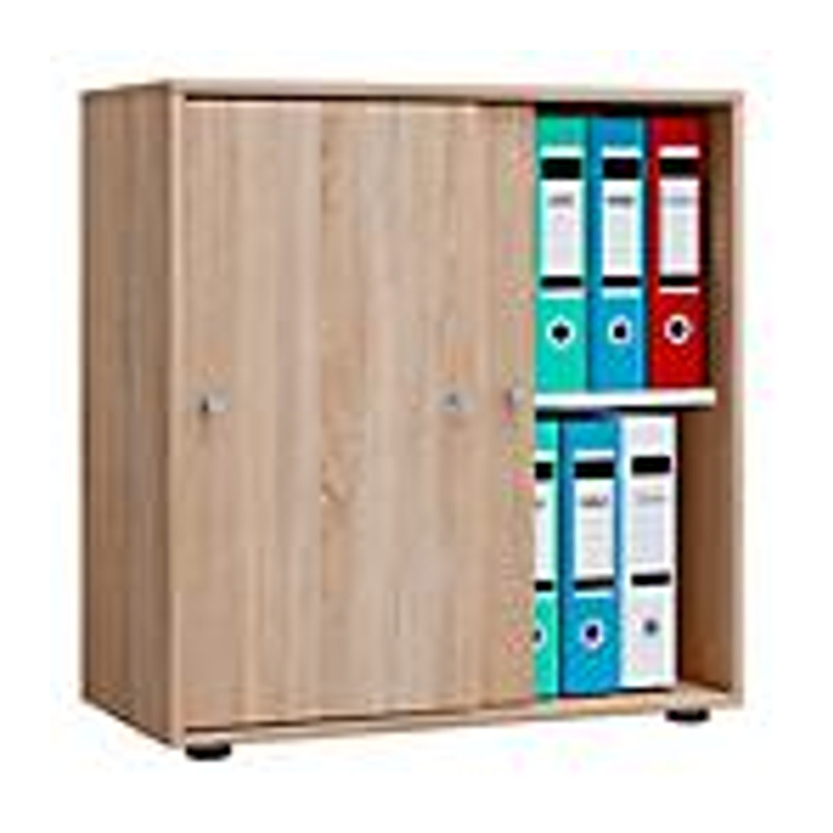 VCM Möbel Büroschrank Lona L mit Schiebetüren in Eiche Sonoma und Weiß, abschließbar, B/H/T: 70 x 74 x 40 cm - Bild 3