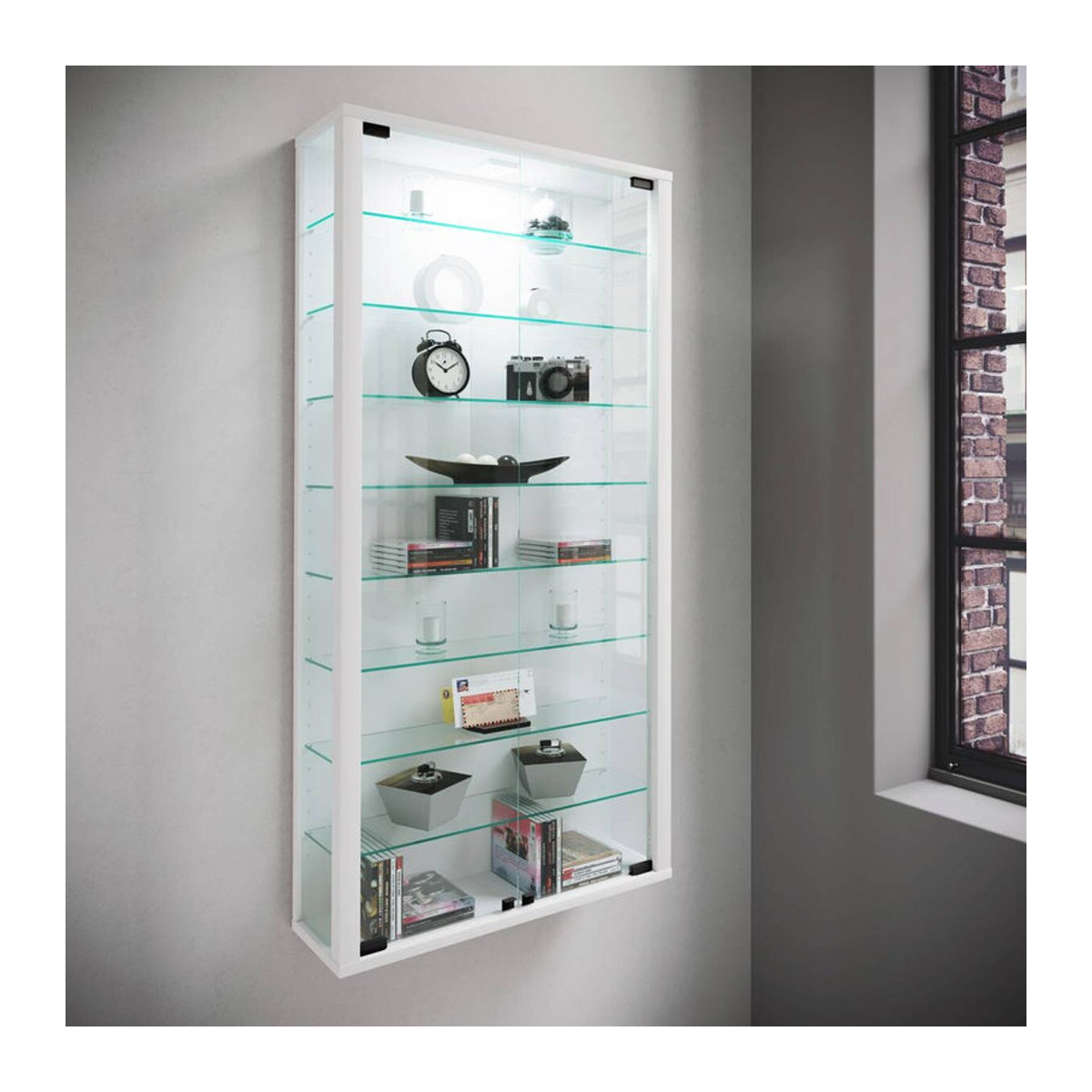 VCM Möbel Hängevitrine Vitrosa Maxi in Weiß mit LED-Beleuchtung, Glas und Holzwerkstoff, B/H/T: 59 x 113 x 18 cm - Bild 3