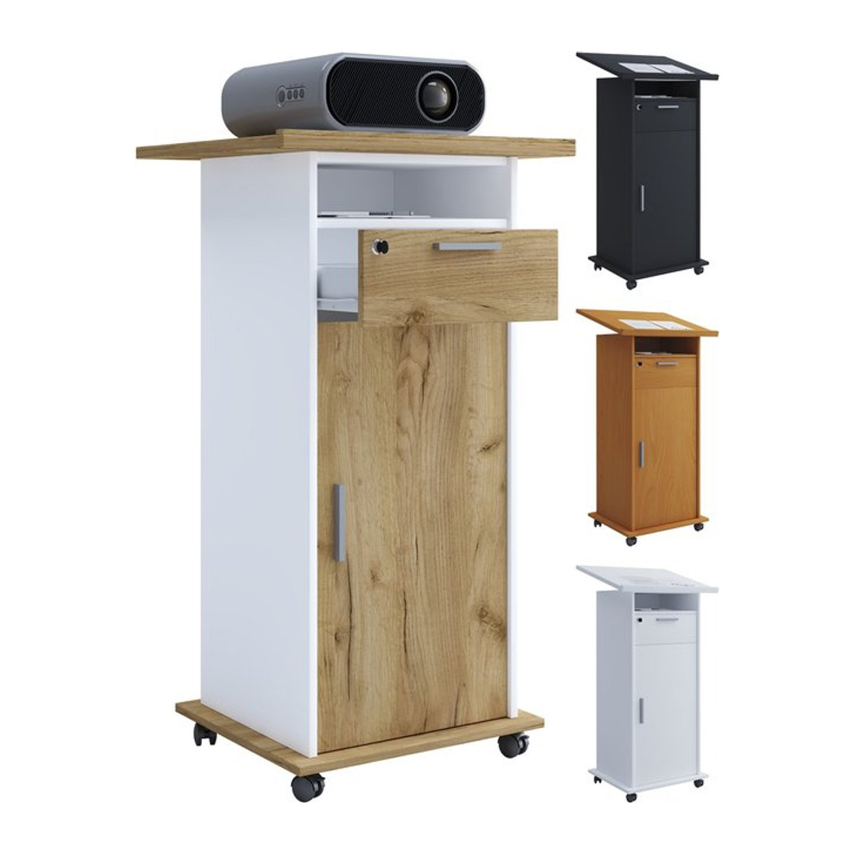 VCM Neta Holz Standschreibtisch mit neigbarer Pultfläche, Rollen und abschließbarer Schublade, H x B x T: 108 x 60 x 50 cm - Bild 1