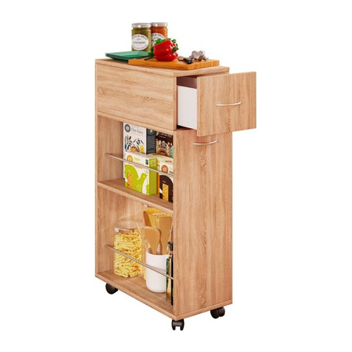 VCM Nischenschrank Tusal in Braun mit Schublade und Drehtüren, H x B x T: 85 x 25 x 50 cm - Bild 1