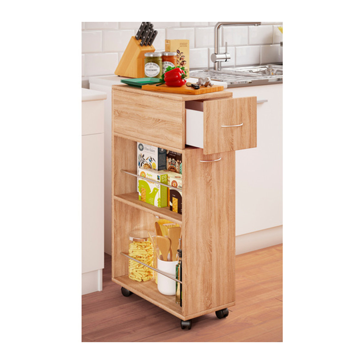 VCM Nischenschrank Tusal in Braun mit Schublade und Drehtüren, H x B x T: 85 x 25 x 50 cm - Bild 2