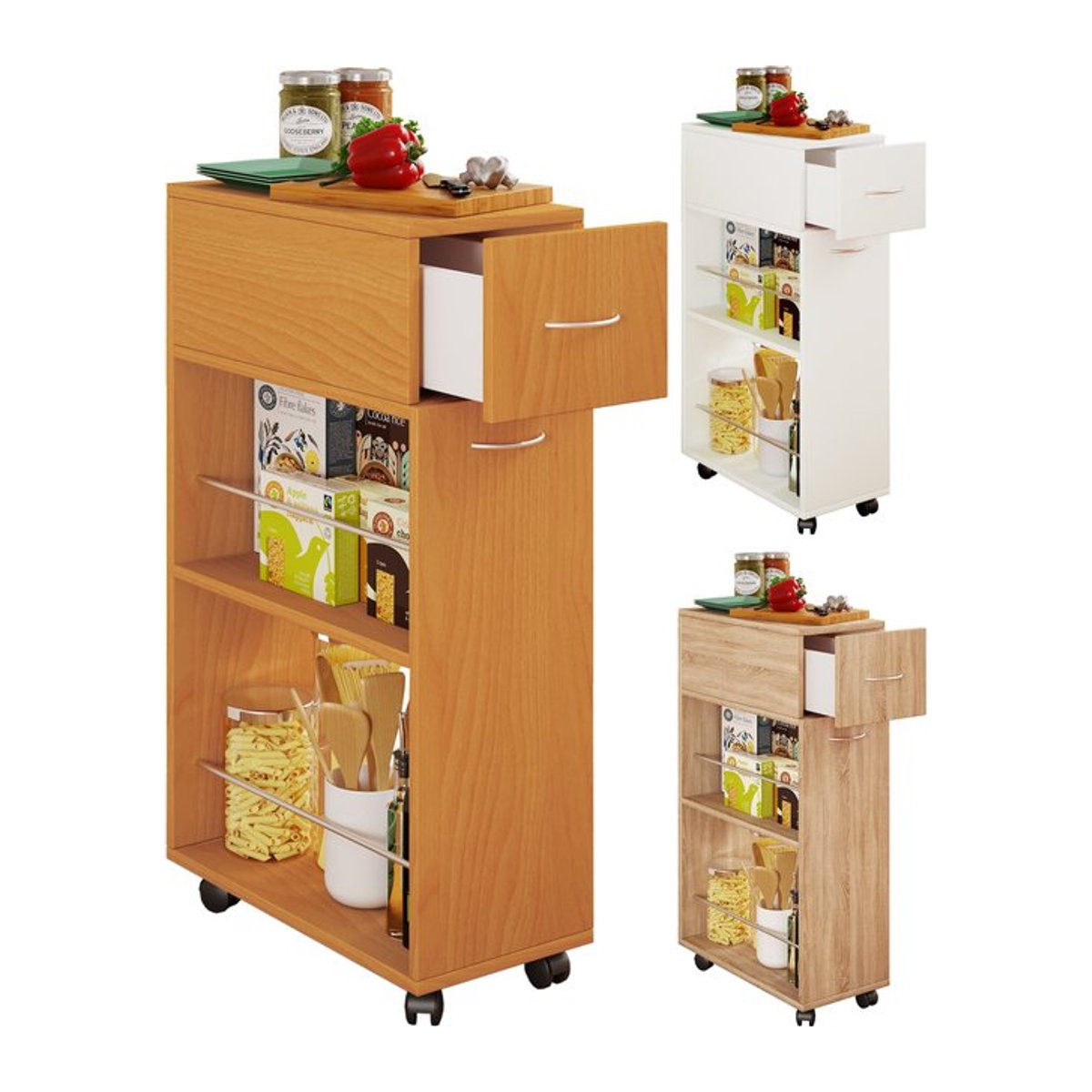 VCM Nischenschrank Tusal in Braun mit Schublade und Drehtüren, H x B x T: 85 x 25 x 50 cm - Bild 4