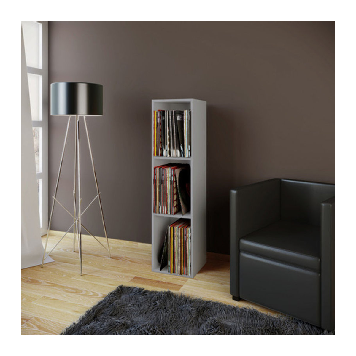 VCM Platto Schallplatten Regal aus Holzwerkstoff, grau, B: 34 cm, H: 107 cm, T: 30 cm - Bild 2