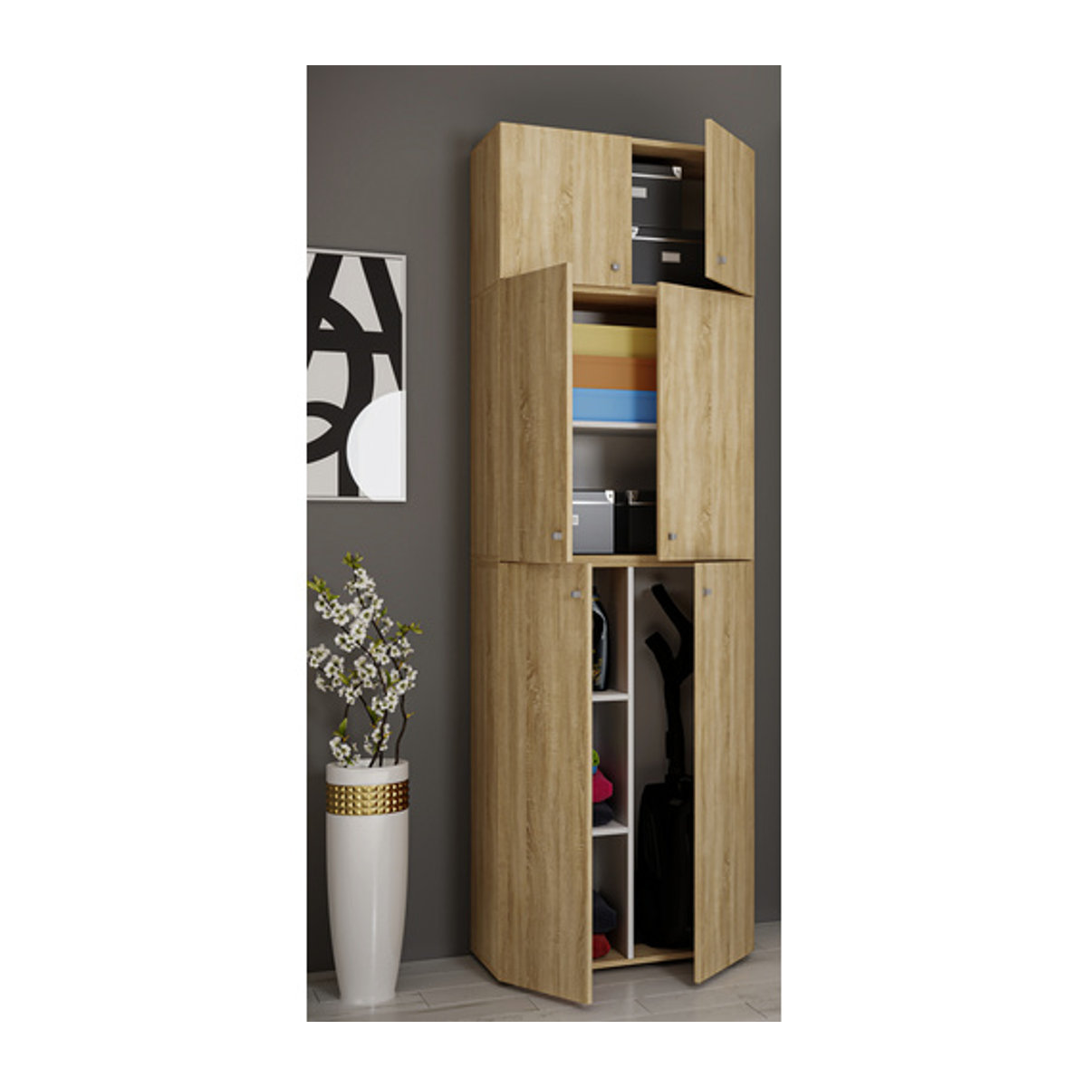 VCM Putzschrank Lona aus Holzwerkstoff in Braun oder Weiß, B/T/H: 39 x 70 x 223 cm - Bild 2