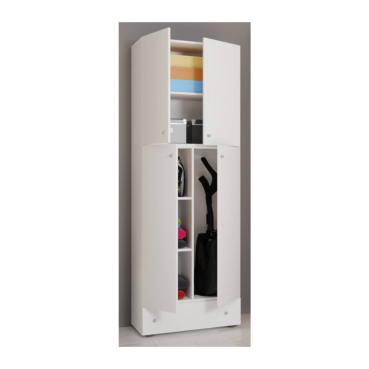 VCM Putzschrank Lona in Weiss mit Auszugsschublade und Schwenktüren, B/T/H: 70 x 39 x 200 cm - Bild 3