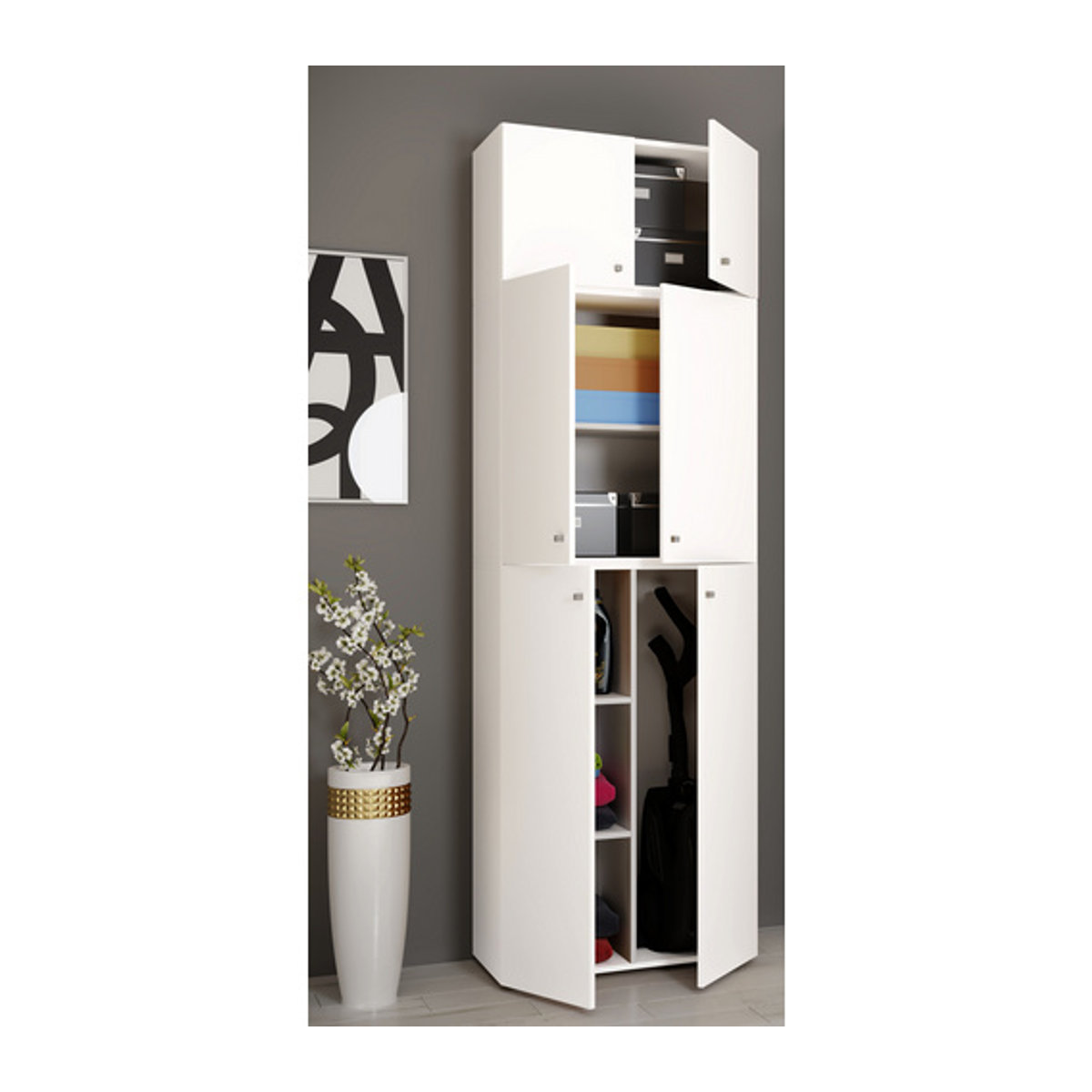 VCM Putzschrank Lona in Weiss mit verstellbaren Regalböden und Schwenktüren, B/T/H: 39 x 70 x 223 cm - Bild 2