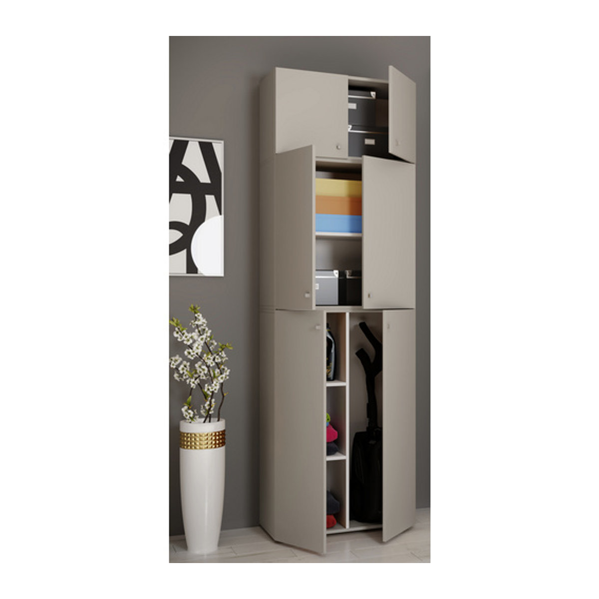 VCM Putzschrank Lona modern in Grau und Weiß aus Holzwerkstoff, B/T/H: 70 x 39 x 223 cm - Bild 2