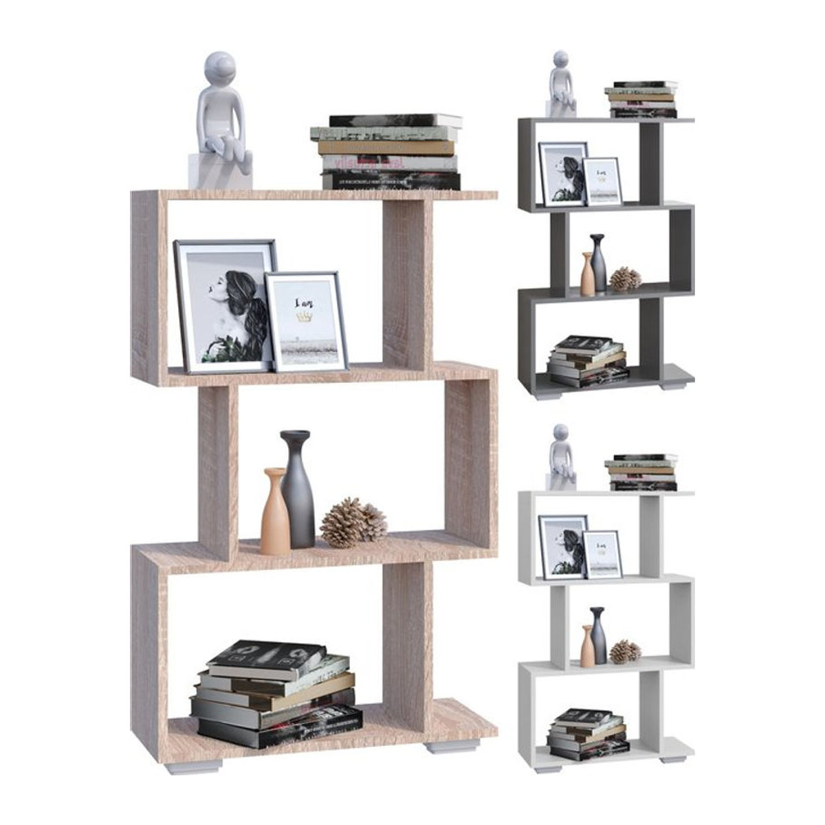 VCM Raumteiler Palusa M Bücherregal aus Holz in Eiche Natur Braun, freistehend - Bild 2