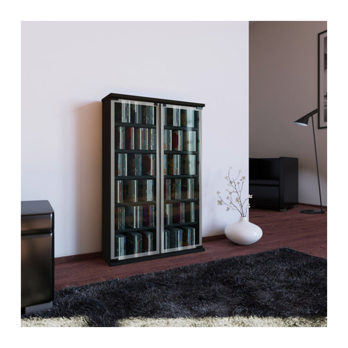 VCM Regal Galerie CD/DVD Möbel TV-Schrank aus Holzwerkstoff und Glas, Schwarz, B/H/T: 18 x 91,5 x 60 cm - Bild 2