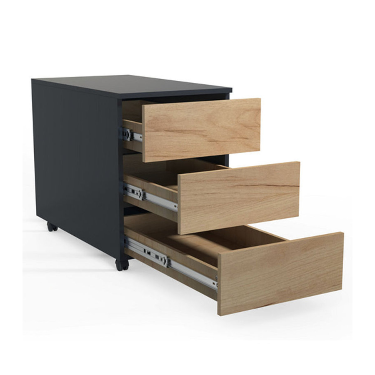 VCM Rollcontainer Dalosa mit 3 Schubladen aus Holz, Anthrazit/Honig-Eiche, B: 39 cm, T: 70 cm, H: 55 cm - Bild 2