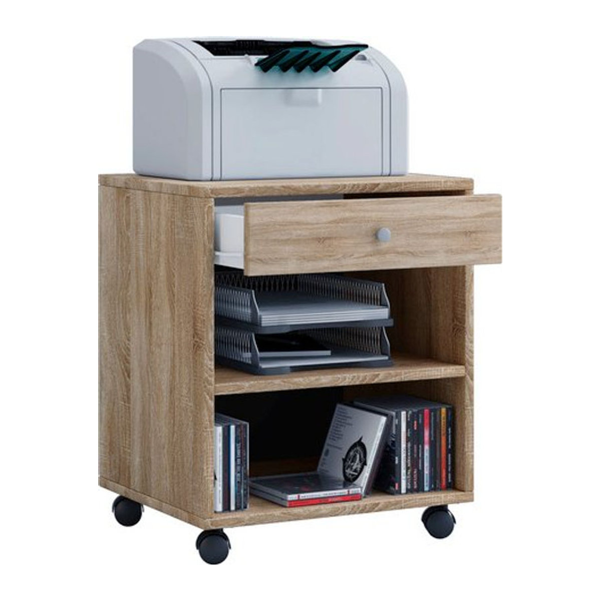 VCM Rollcontainer Salda in Eiche Natur mit einem Schubfach und zwei Regalfächern, B/T/H: 45 x 38 x 54 cm - Bild 1