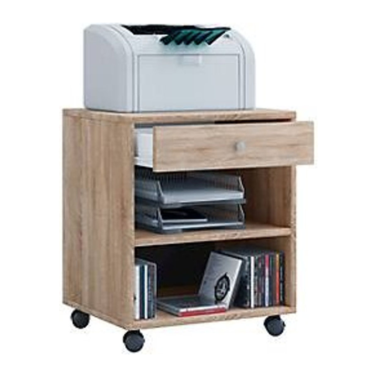 VCM Rollcontainer Salda in Eiche Natur mit einem Schubfach und zwei Regalfächern, B/T/H: 45 x 38 x 54 cm - Bild 3