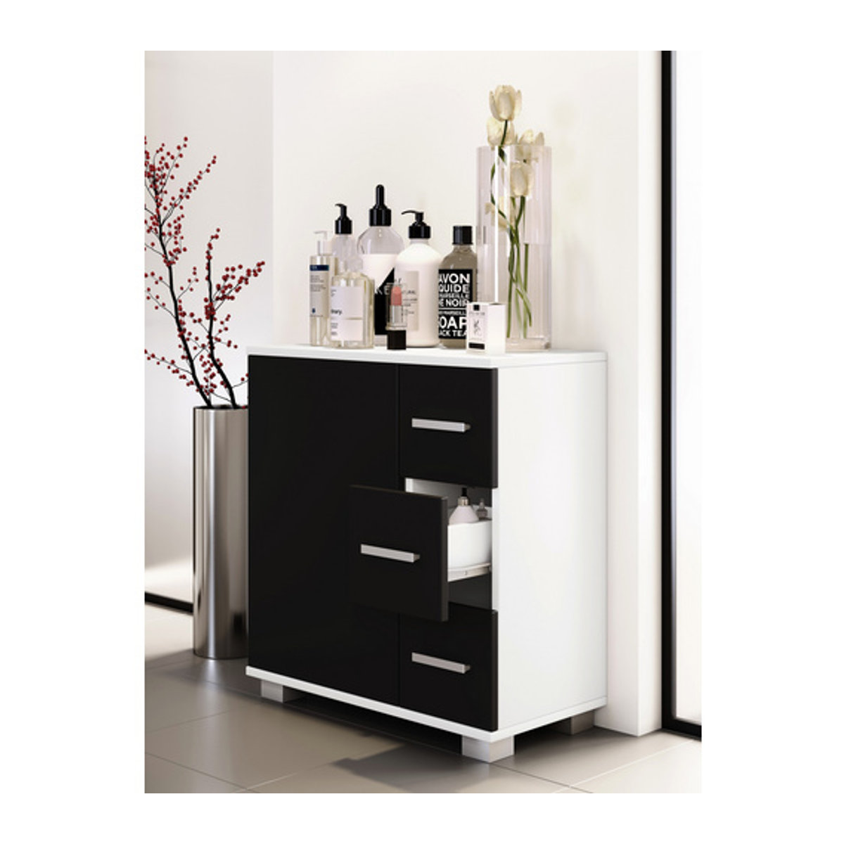 VCM Schrank Zalo in Schwarz/Weiß aus Holzwerkstoff mit Drehtüren, B/H/T: 60 x 65 x 30 cm - Bild 3