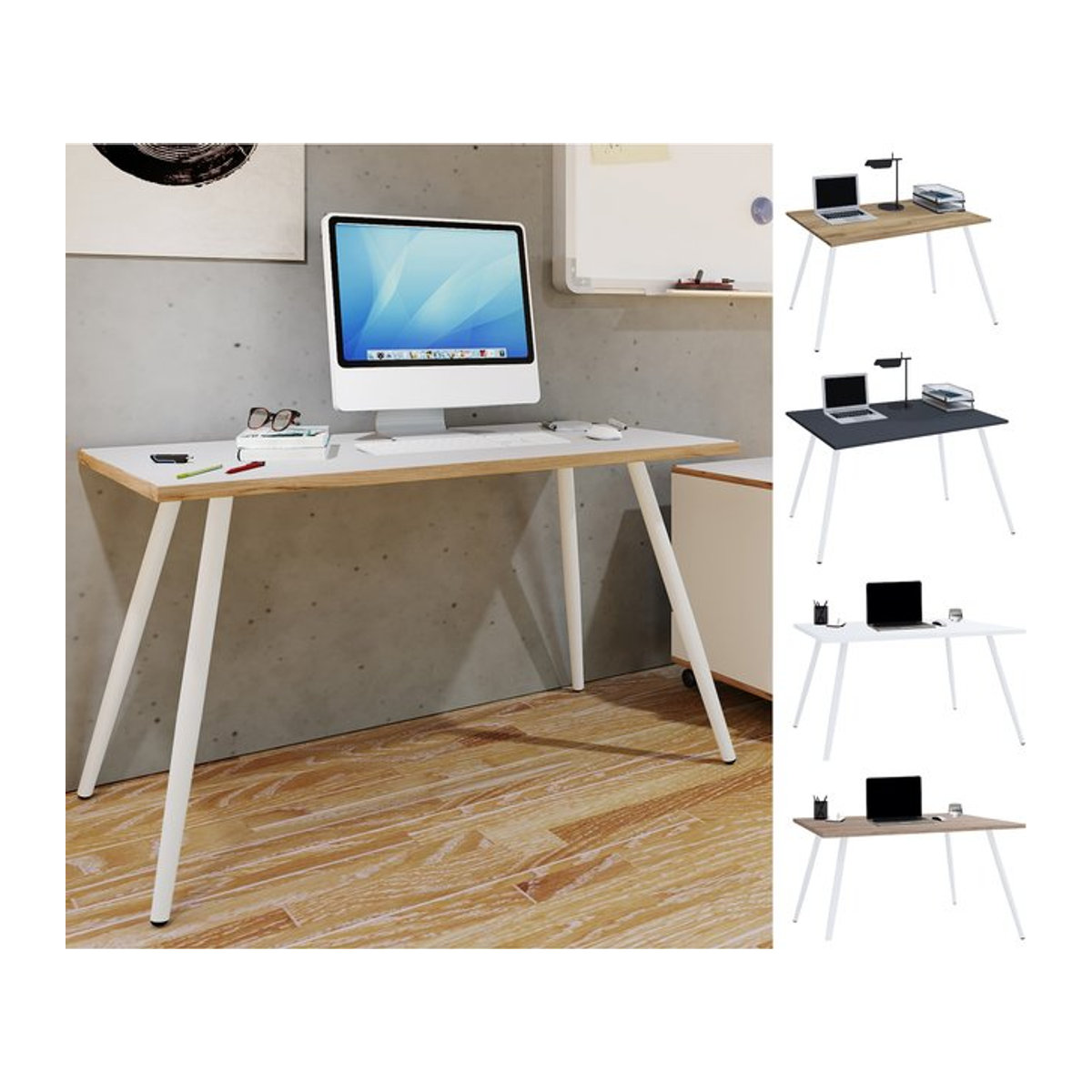 VCM Schreibtisch Salia im skandinavischen Retro-Look aus Holz, B/T/H: 138 x 80 x 70 cm - Bild 1