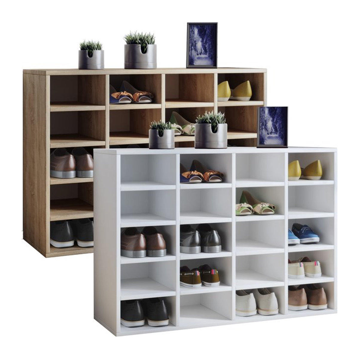 VCM Schuhregal aus Holz und Metall in Weiß mit 20 Fächern, H x B x T: 67 x 92 x 33 cm - Bild 1