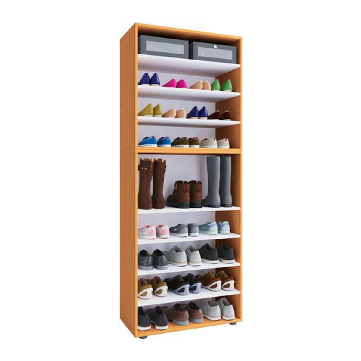 VCM Schuhregal Lona in Buche und Weiß aus Holzwerkstoff und Metall, B/H/T: 37 x 183 x 70 cm - Bild 1