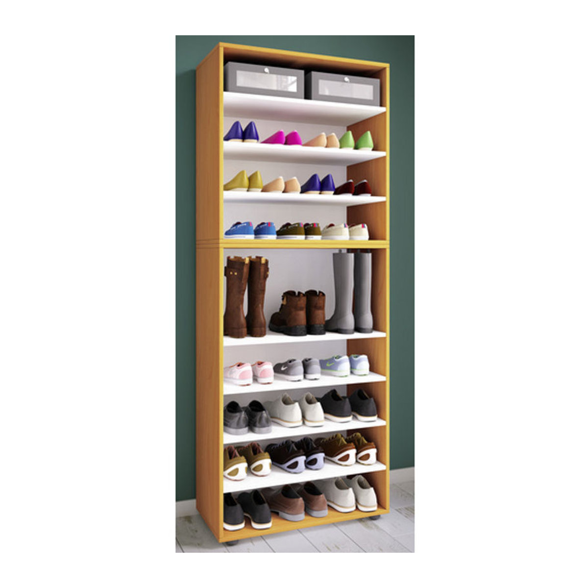 VCM Schuhregal Lona in Buche und Weiß aus Holzwerkstoff und Metall, B/H/T: 37 x 183 x 70 cm - Bild 2