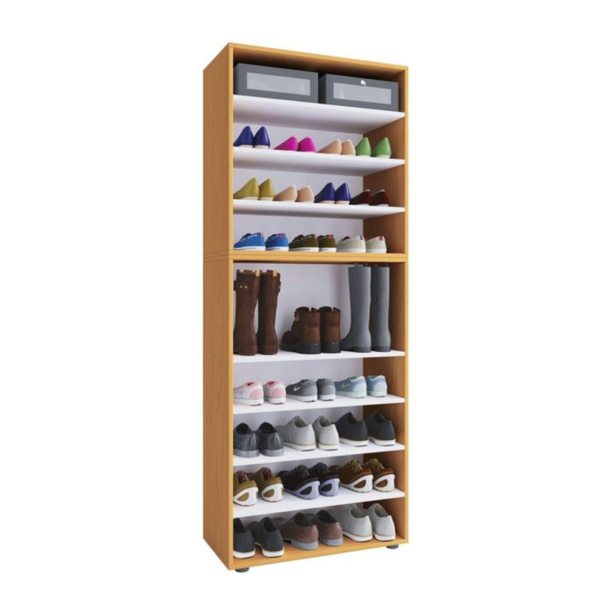 VCM Schuhregal Lona in Buche und Weiß aus Holzwerkstoff und Metall, B/H/T: 37 x 183 x 70 cm - Bild 3