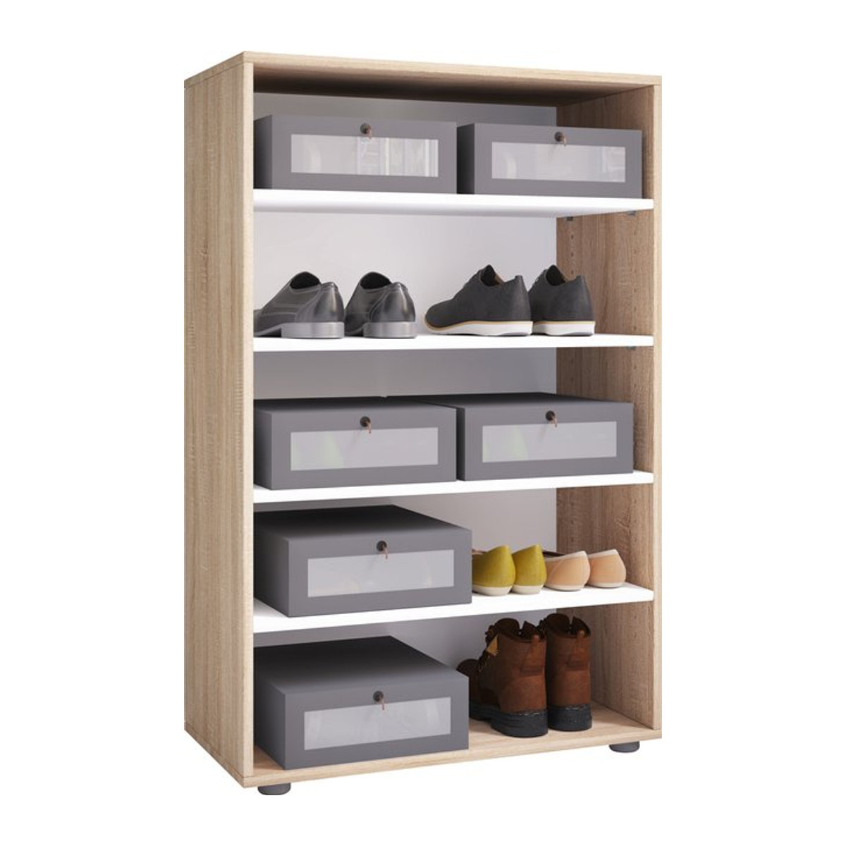 VCM Schuhregal Lona Modern in Weiß und Eiche Natur B/H/T: 70 x 110 x 37 cm - Bild 1