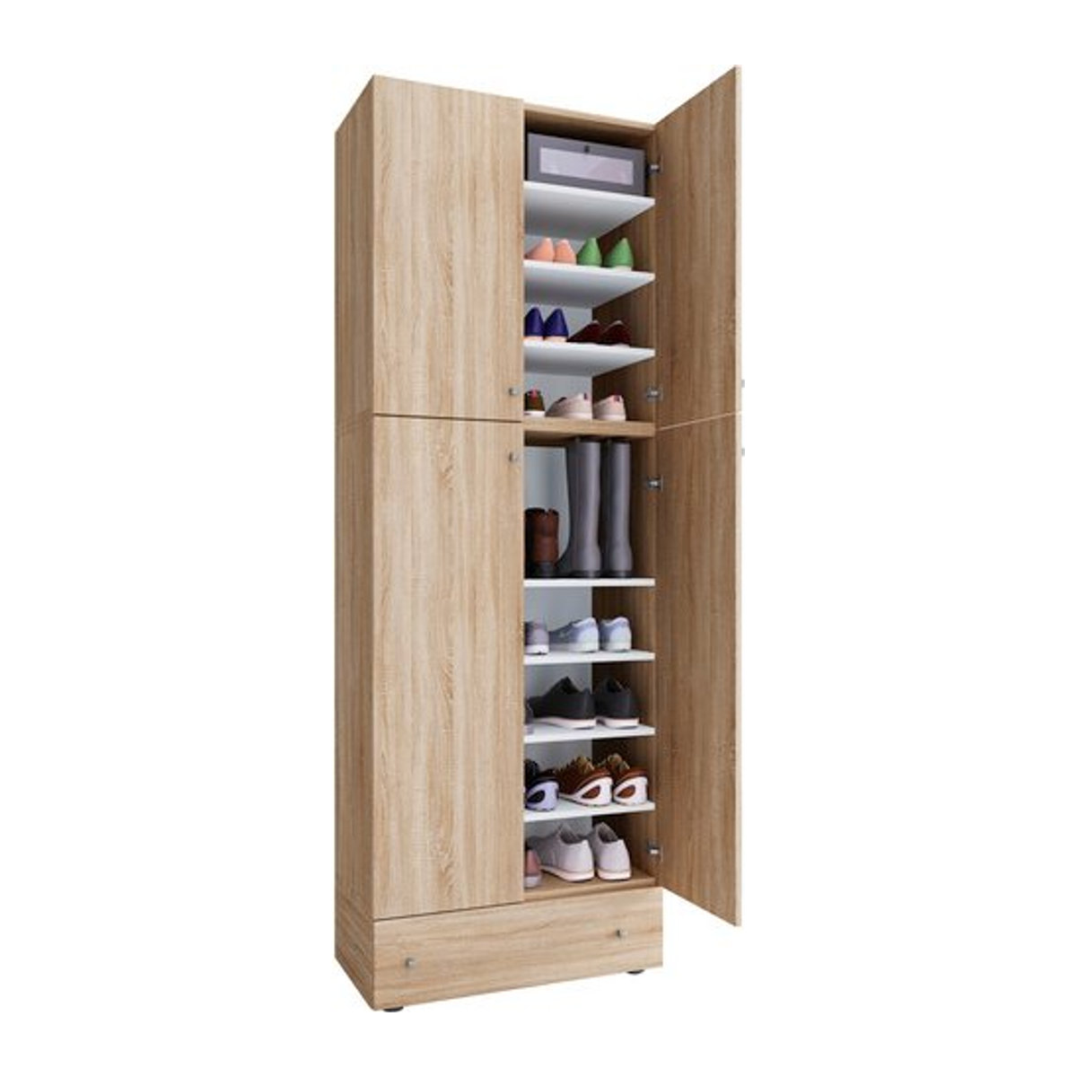 VCM Schuhschrank Lona in Braun oder Weiß aus Holzwerkstoff mit Drehtüren und verstellbaren Regalböden, B/H/T: 70 x 200 x 39 cm - Bild 1