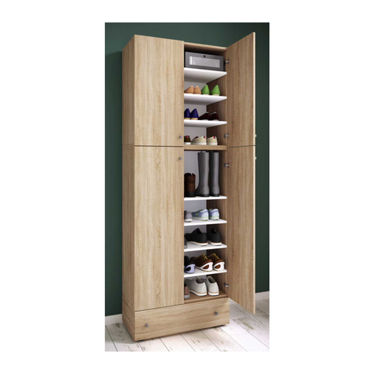 VCM Schuhschrank Lona in Braun oder Weiß aus Holzwerkstoff mit Drehtüren und verstellbaren Regalböden, B/H/T: 70 x 200 x 39 cm - Bild 2